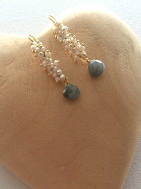 Cascade of Pearls and Labradorite Drop Earrings. NEW